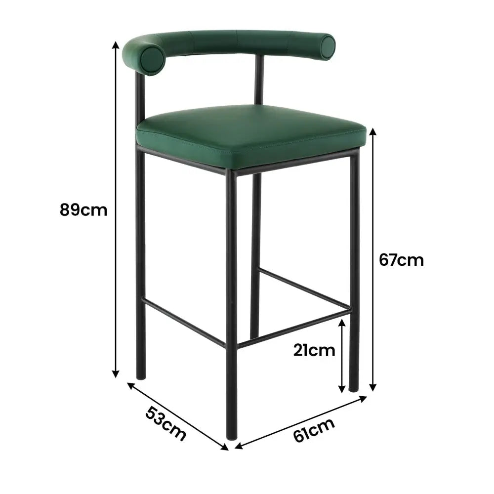 Sarantino Cedric Bar Stool W/ High-density Foam Upholstered In Pu Leather Sturdy Iron Frame Green - Furniture > Bar