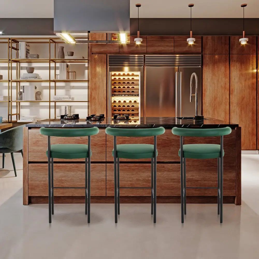 Sarantino Cedric Bar Stool W/ High-density Foam Upholstered In Pu Leather Sturdy Iron Frame Green - Furniture > Bar