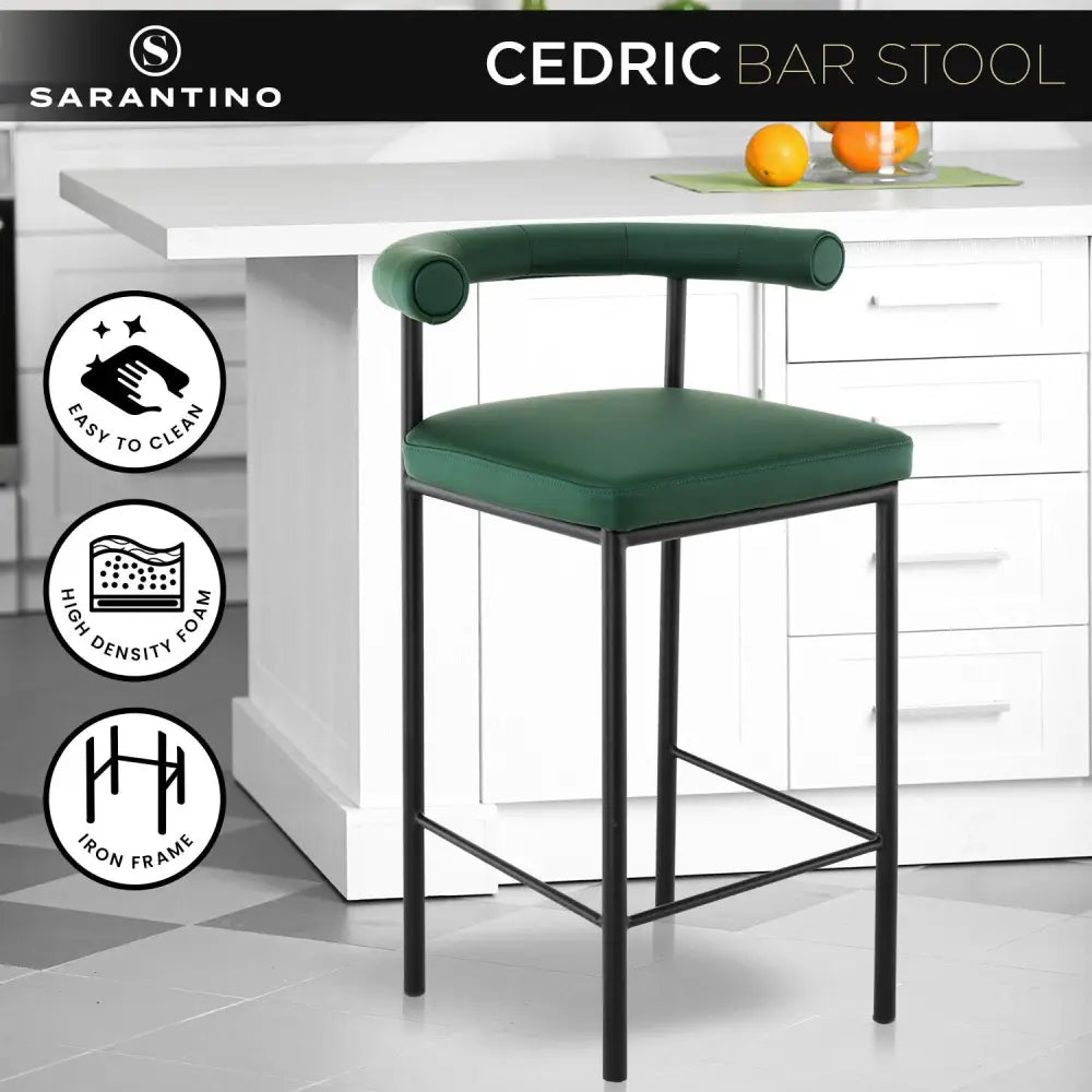 Sarantino Cedric Bar Stool W/ High-density Foam Upholstered In Pu Leather Sturdy Iron Frame Green - Furniture > Bar