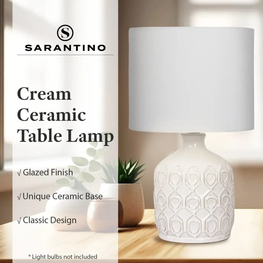 Sarantino Ceramic Table Lamp In Cream - Home & Garden > Lighting