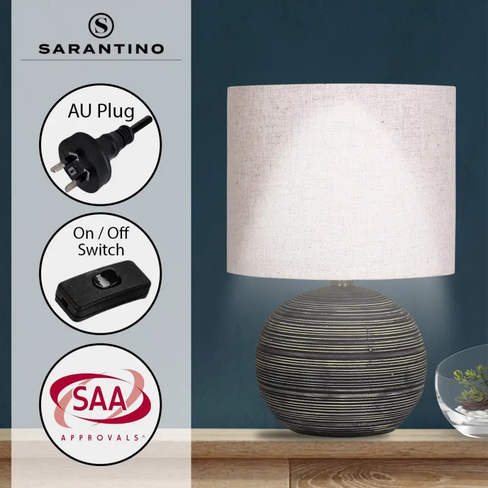Sarantino Ceramic Table Lamp With Striped Pattern In Antique Black - Home & Garden > Garden Lights