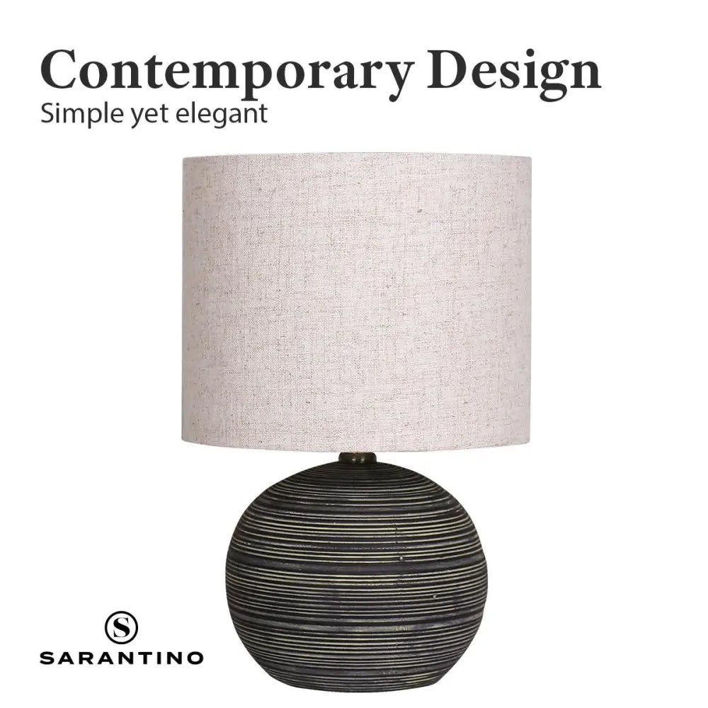Sarantino Ceramic Table Lamp With Striped Pattern In Antique Black - Home & Garden > Garden Lights