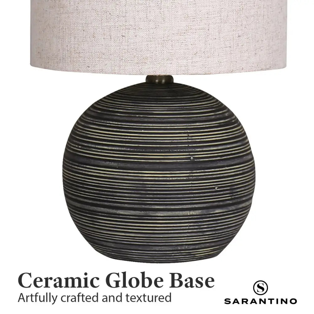 Sarantino Ceramic Table Lamp With Striped Pattern In Antique Black - Home & Garden > Garden Lights
