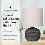 Sarantino Ceramic Table Lamp With Striped Pattern In Antique Black - Home & Garden > Garden Lights
