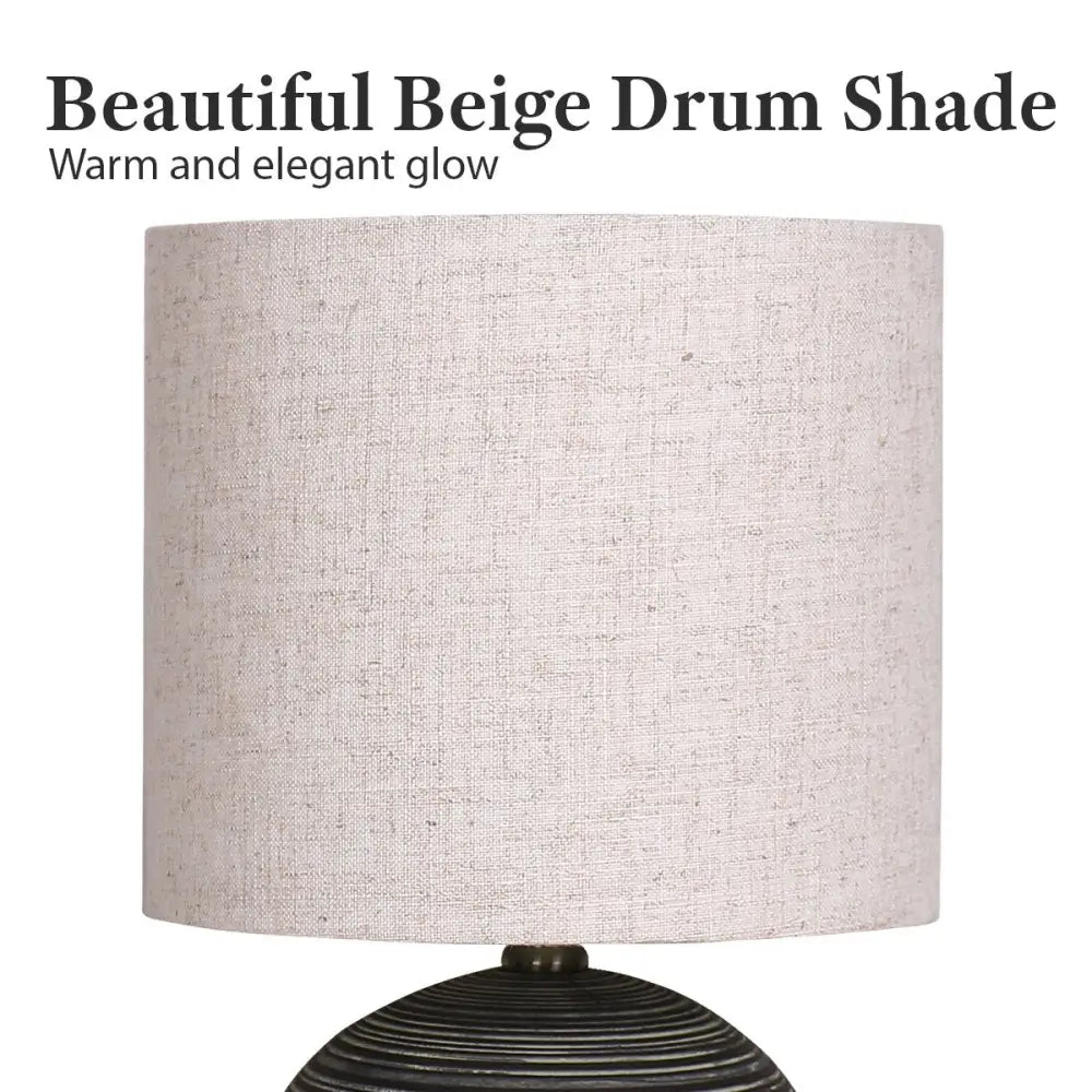 Sarantino Ceramic Table Lamp With Striped Pattern In Antique Black - Home & Garden > Garden Lights