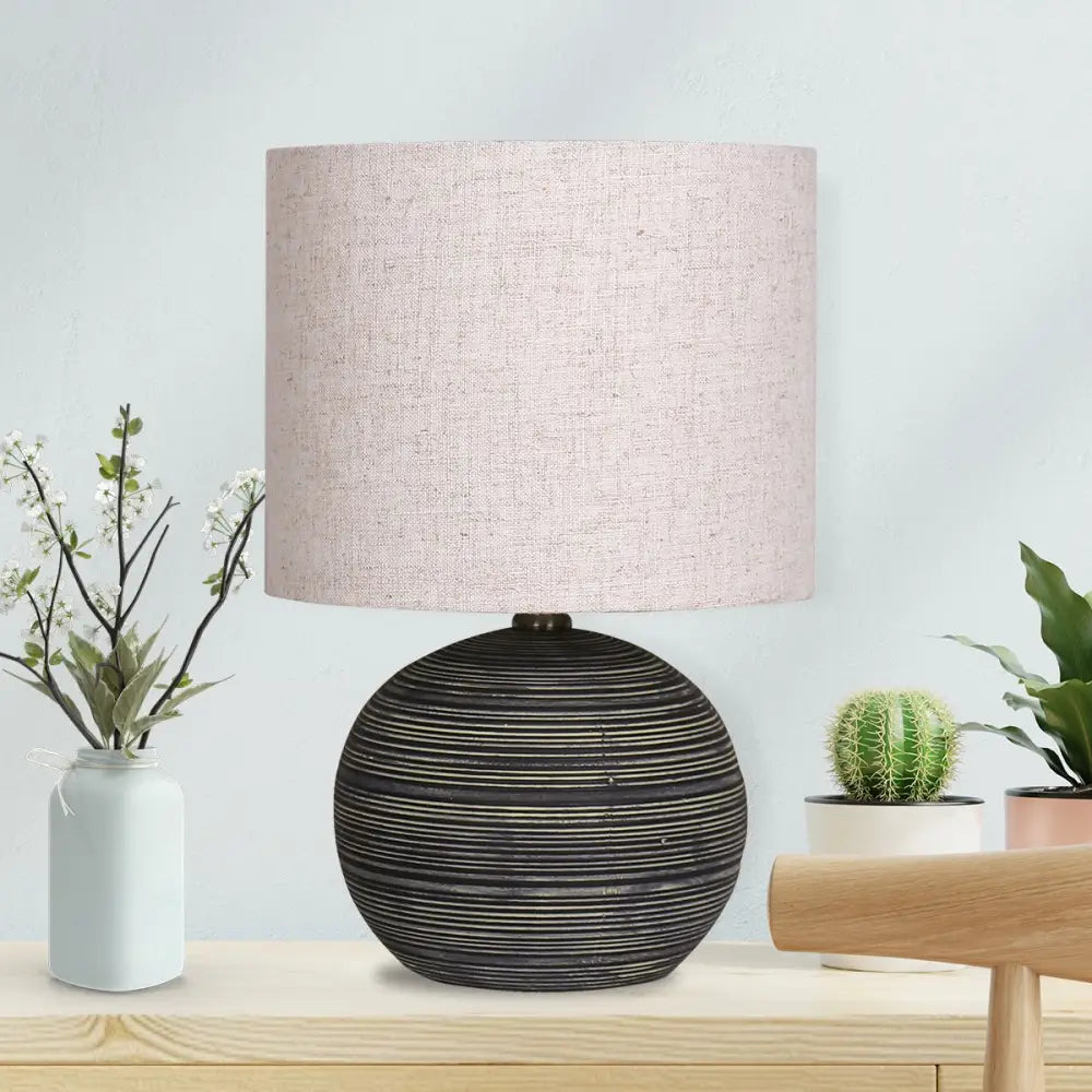 Sarantino Ceramic Table Lamp With Striped Pattern In Antique Black - Home & Garden > Garden Lights