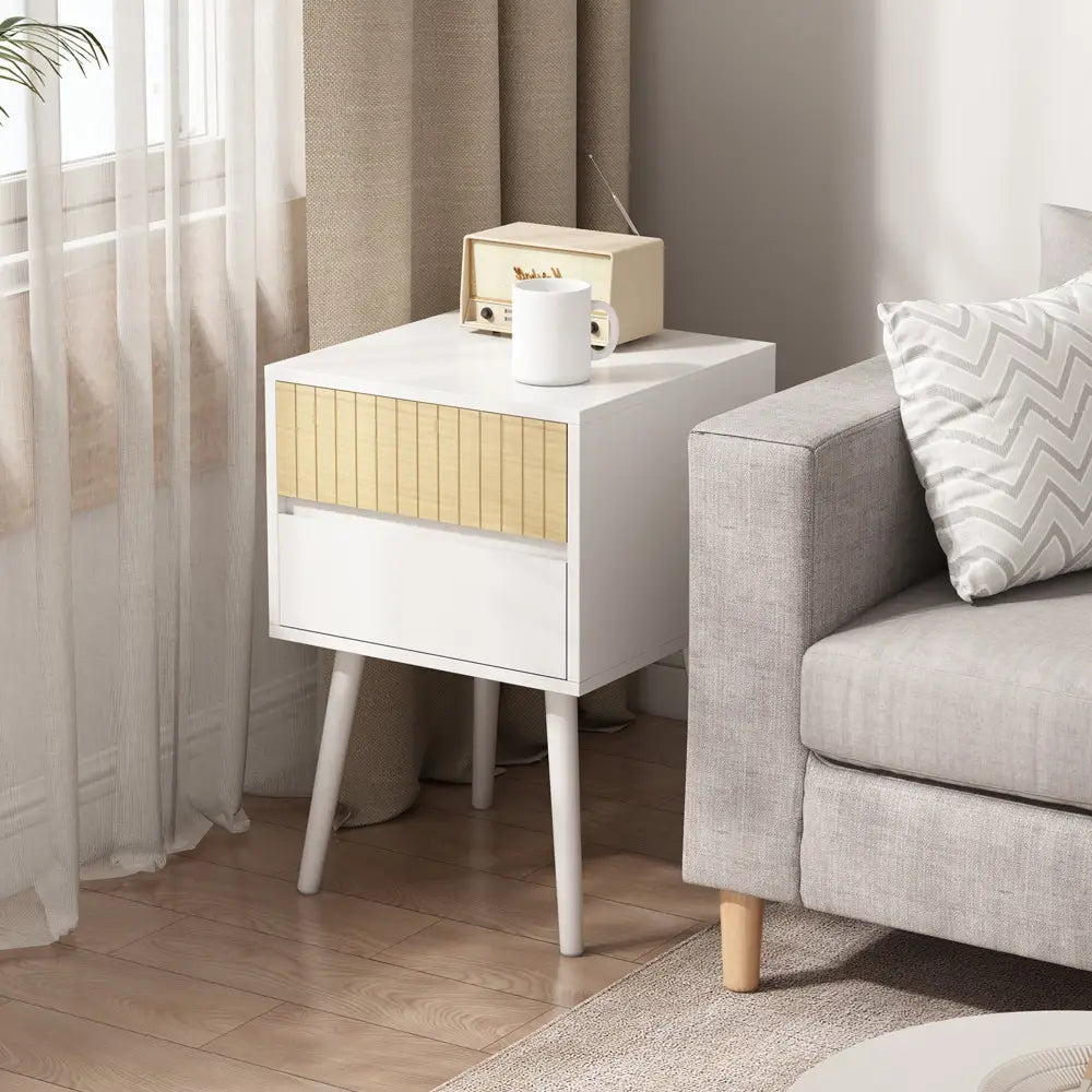 Sarantino Clio Bedside Table Night Stand - White/natural - Furniture > Bedroom