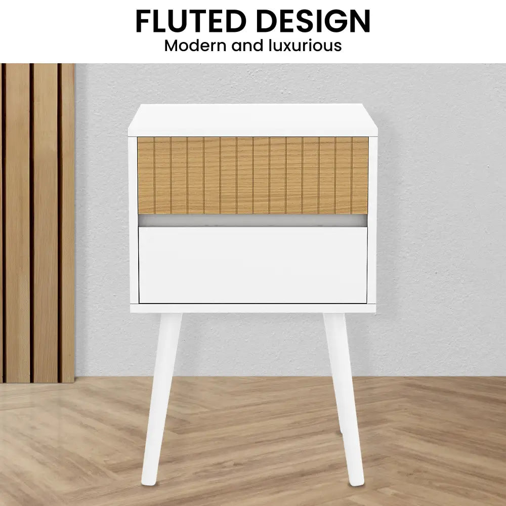 Sarantino Clio Bedside Table Night Stand - White/natural - Furniture > Bedroom