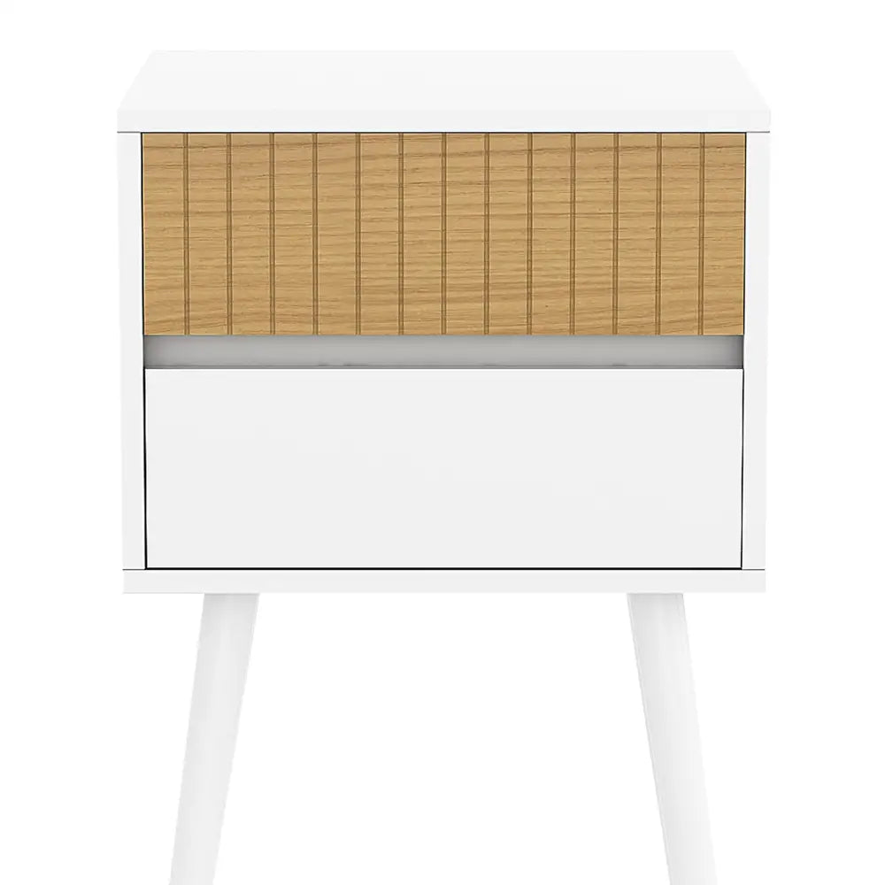 Sarantino Clio Bedside Table Night Stand - White/natural - Furniture > Bedroom