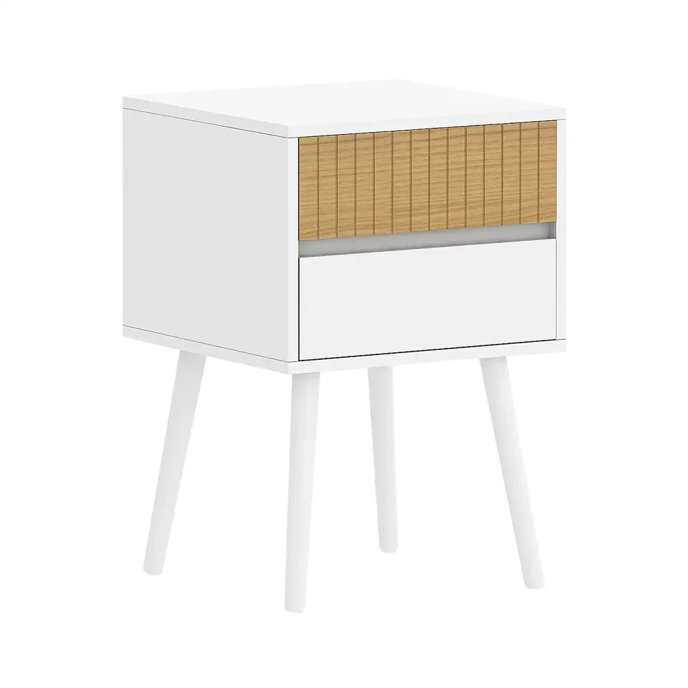 Sarantino Clio Bedside Table Night Stand - White/natural - Furniture > Bedroom