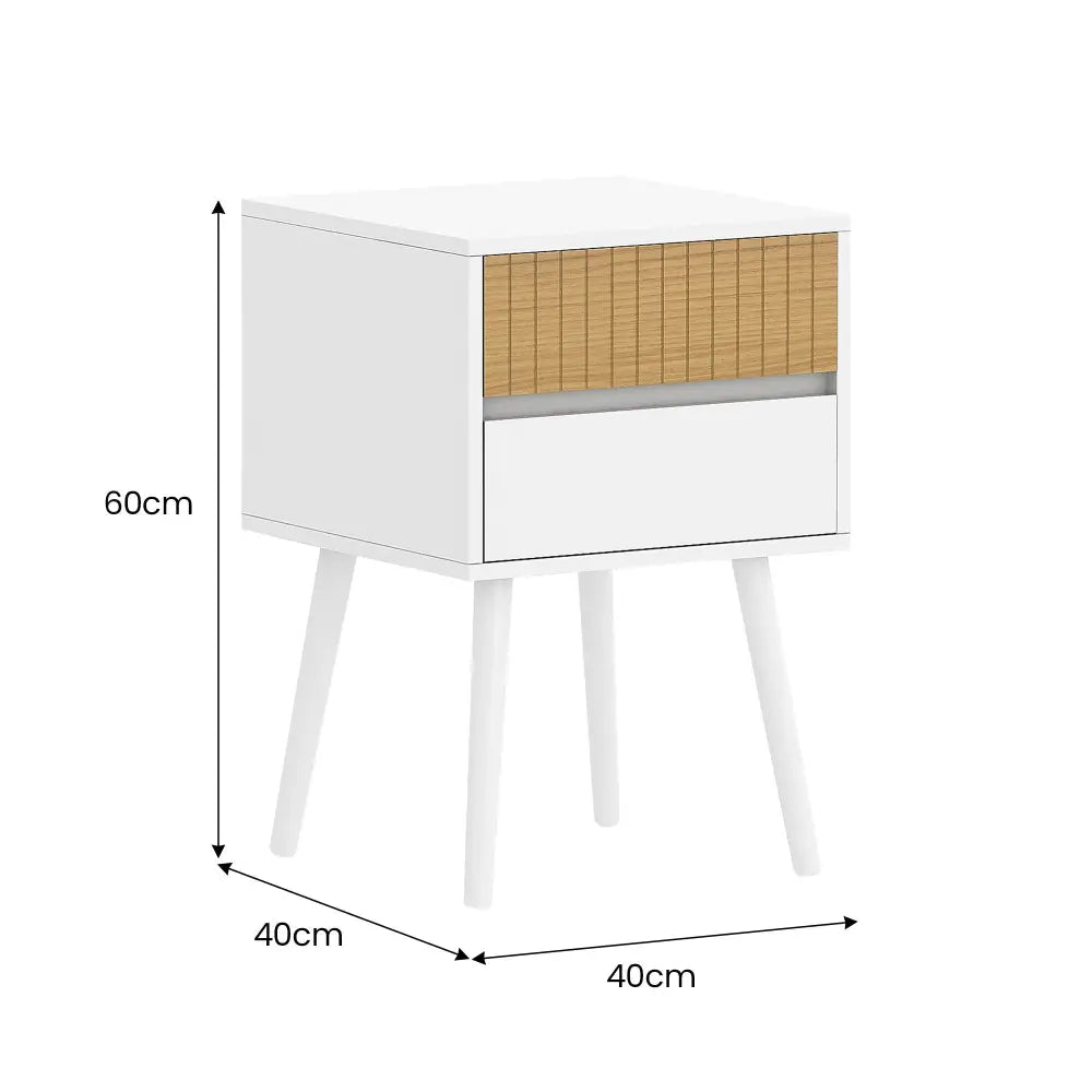 Sarantino Clio Bedside Table Night Stand - White/natural - Furniture > Bedroom