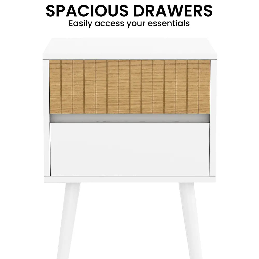 Sarantino Clio Bedside Table Night Stand - White/natural - Furniture > Bedroom