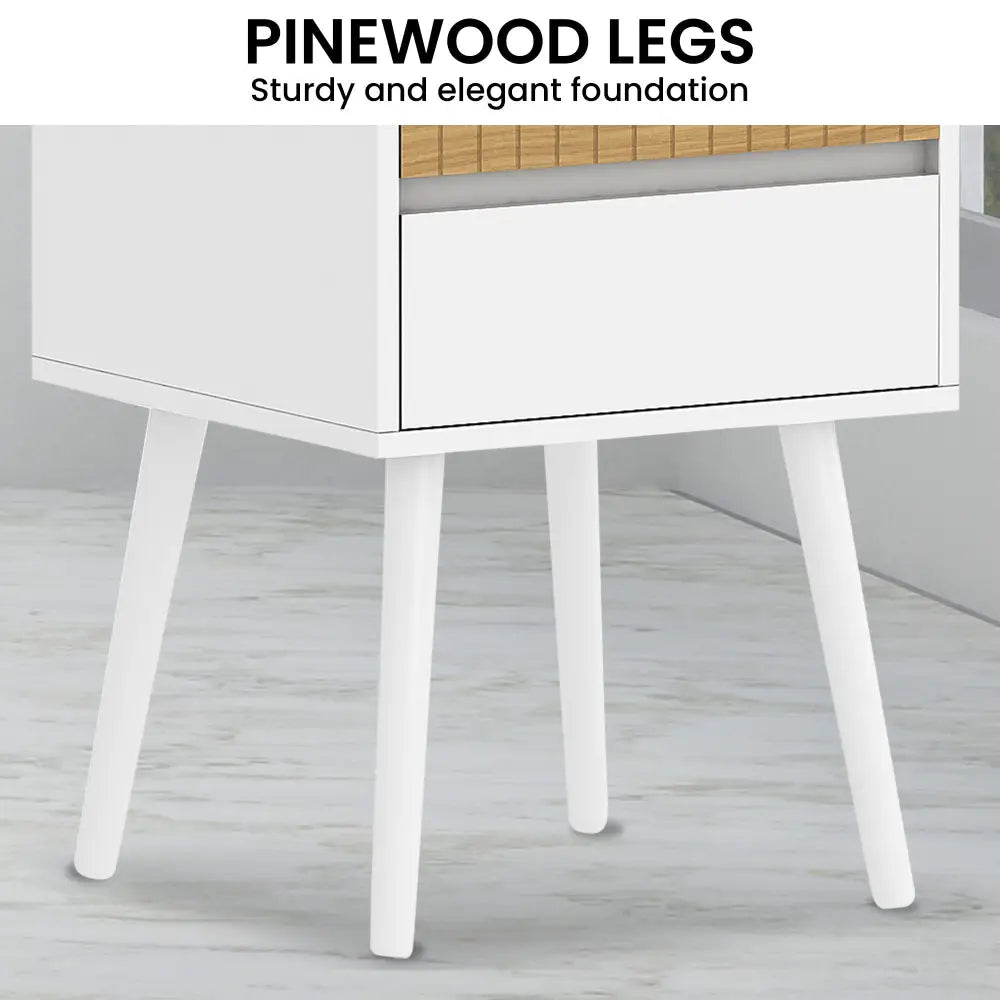 Sarantino Clio Bedside Table Night Stand - White/natural - Furniture > Bedroom