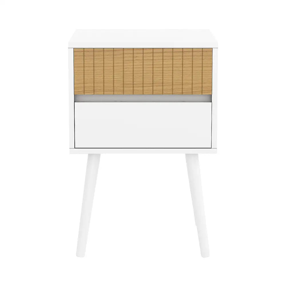 Sarantino Clio Bedside Table Night Stand - White/natural - Furniture > Bedroom