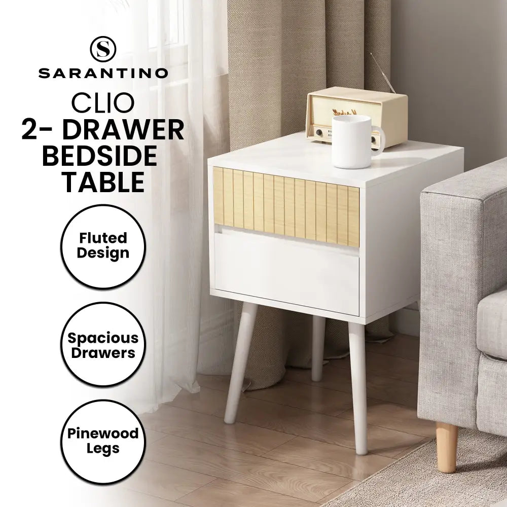 Sarantino Clio Bedside Table Night Stand - White/natural - Furniture > Bedroom