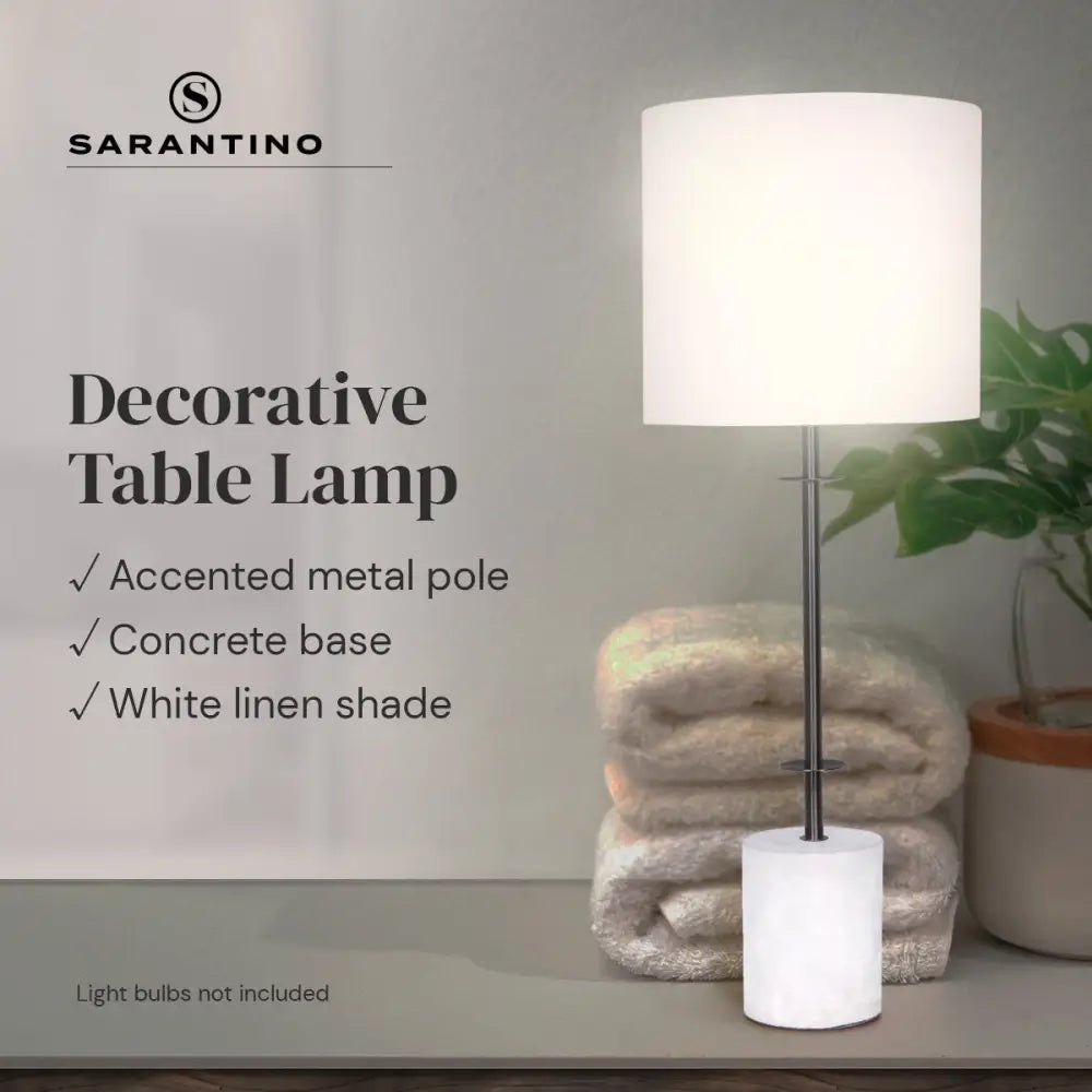 Sarantino Concrete & Metal Table Lamp with Off-White Linen Shade - Home & Garden > Lighting