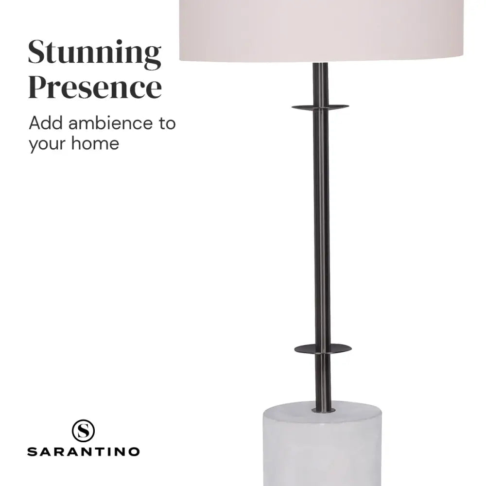 Sarantino Concrete & Metal Table Lamp with Off-White Linen Shade - Home & Garden > Lighting
