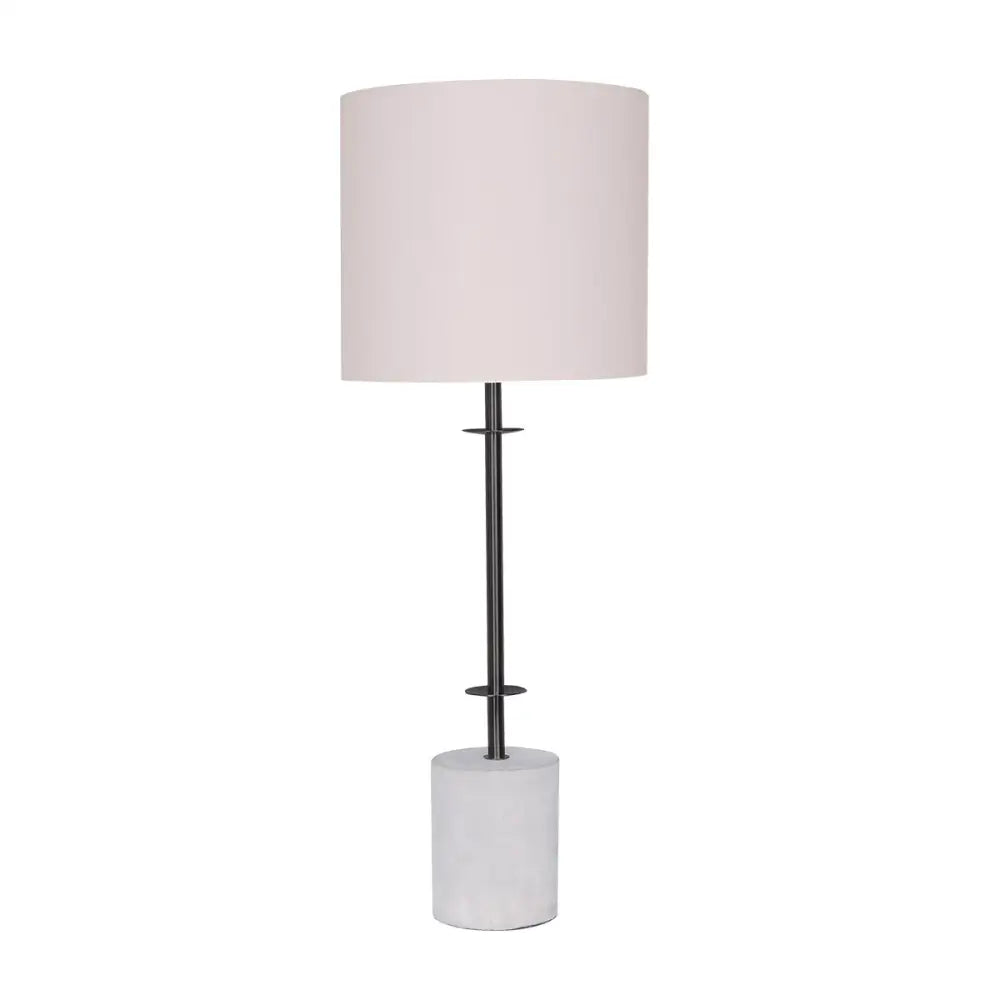 Sarantino Concrete & Metal Table Lamp with Off-White Linen Shade - Home & Garden > Lighting