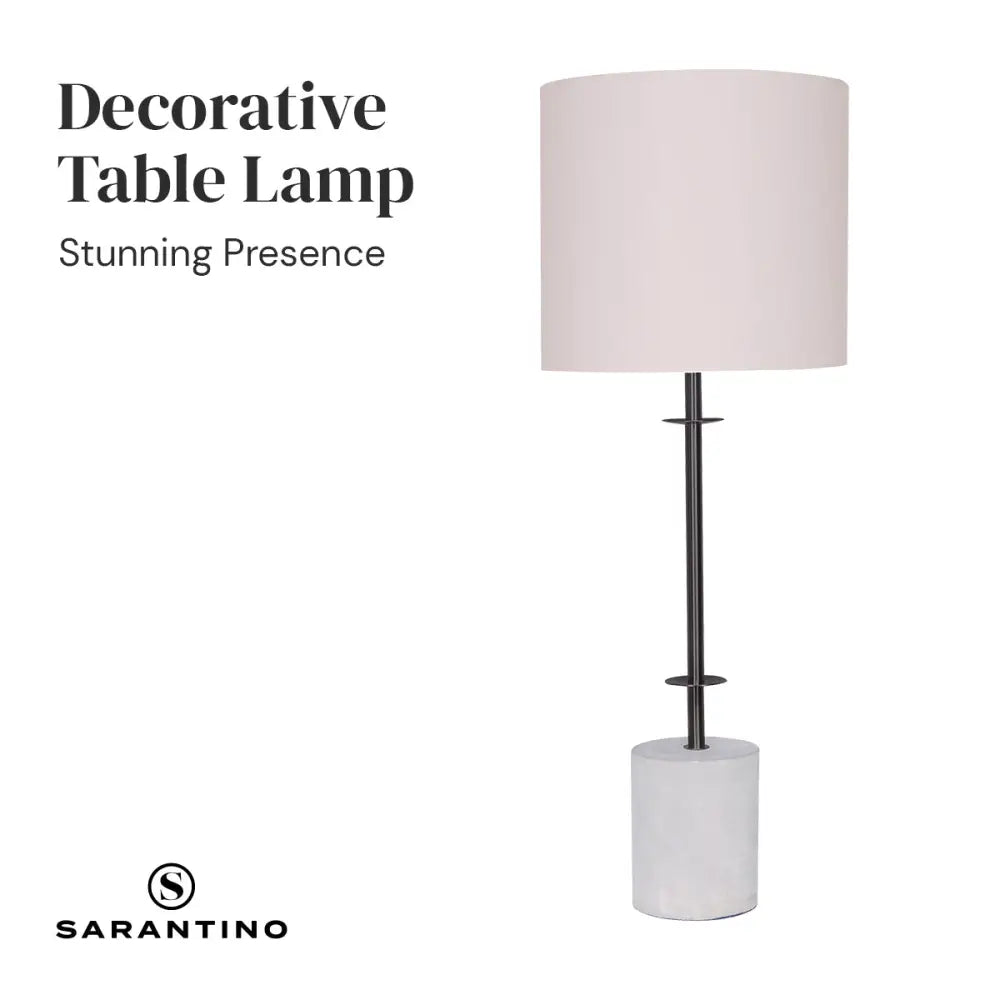 Sarantino Concrete & Metal Table Lamp with Off-White Linen Shade - Home & Garden > Lighting
