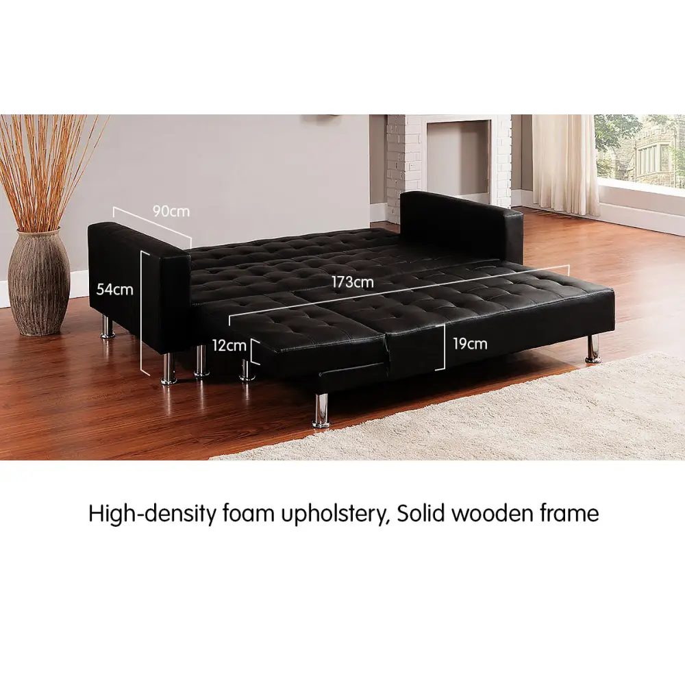 Sarantino Corner Faux Leather Sofa Bed Couch with Chaise - Black - Furniture > Sofas
