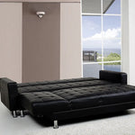 Sarantino Corner Faux Leather Sofa Bed Couch with Chaise - Black - Furniture > Sofas