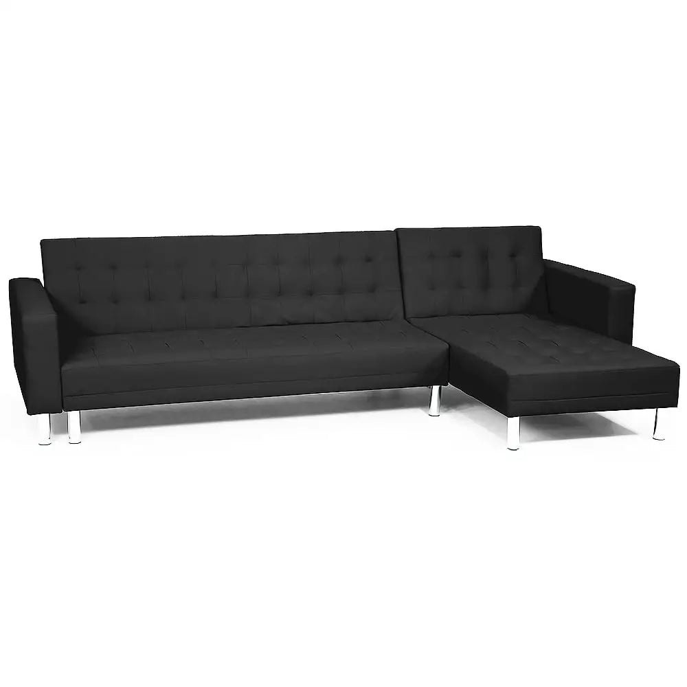 Sarantino Corner Faux Leather Sofa Bed Couch with Chaise - Black - Furniture > Sofas