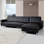 Sarantino Corner Faux Leather Sofa Bed Couch with Chaise - Black - Furniture > Sofas
