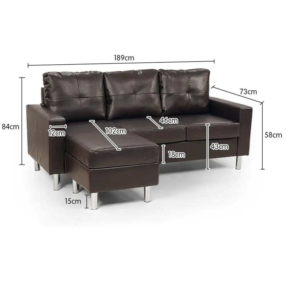 Sarantino Corner Sofa Lounge Couch Modular Furniture Chair Home Faux Leather Chaise Brown - Furniture > Sofas