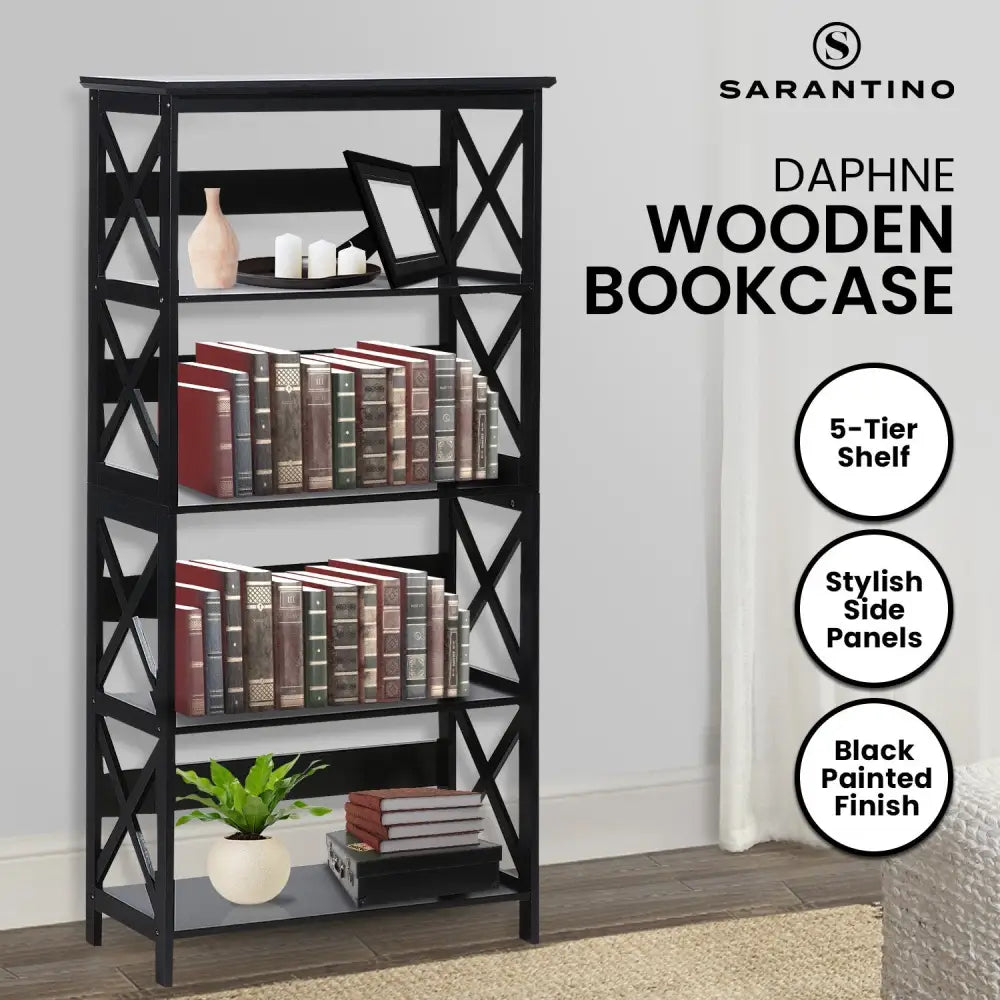 Sarantino Daphne 5-tier Cross Panel Bookshelf - Furniture > Living Room > Bookcases & Shelves