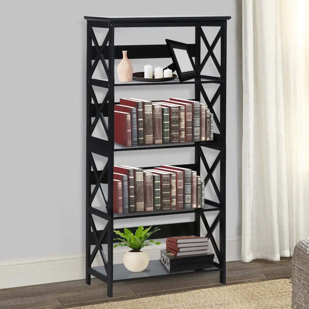 Sarantino Daphne 5-tier Cross Panel Bookshelf - Furniture > Living Room > Bookcases & Shelves