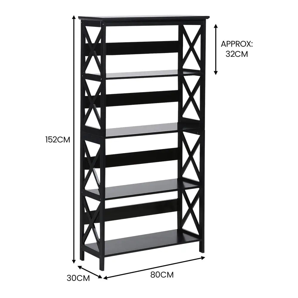 Sarantino Daphne 5-tier Cross Panel Bookshelf - Furniture > Living Room > Bookcases & Shelves