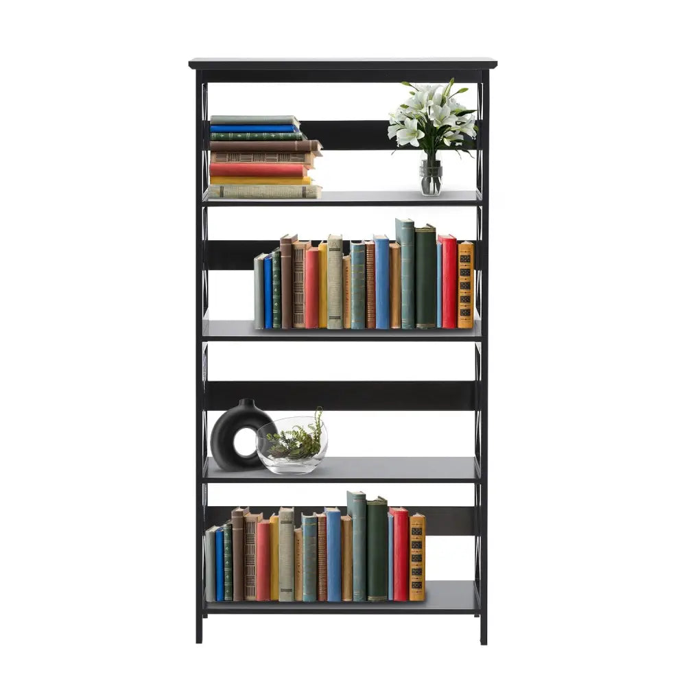 Sarantino Daphne 5-tier Cross Panel Bookshelf - Furniture > Living Room > Bookcases & Shelves