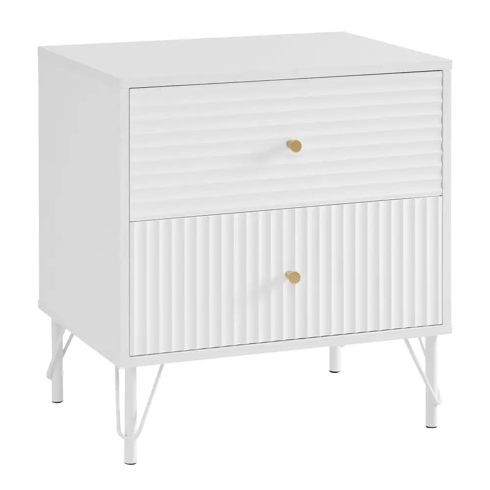 Sarantino Diego Bedside Table Night Stand With 2 Drawers - White - Furniture > Bedroom > Bedside Tables