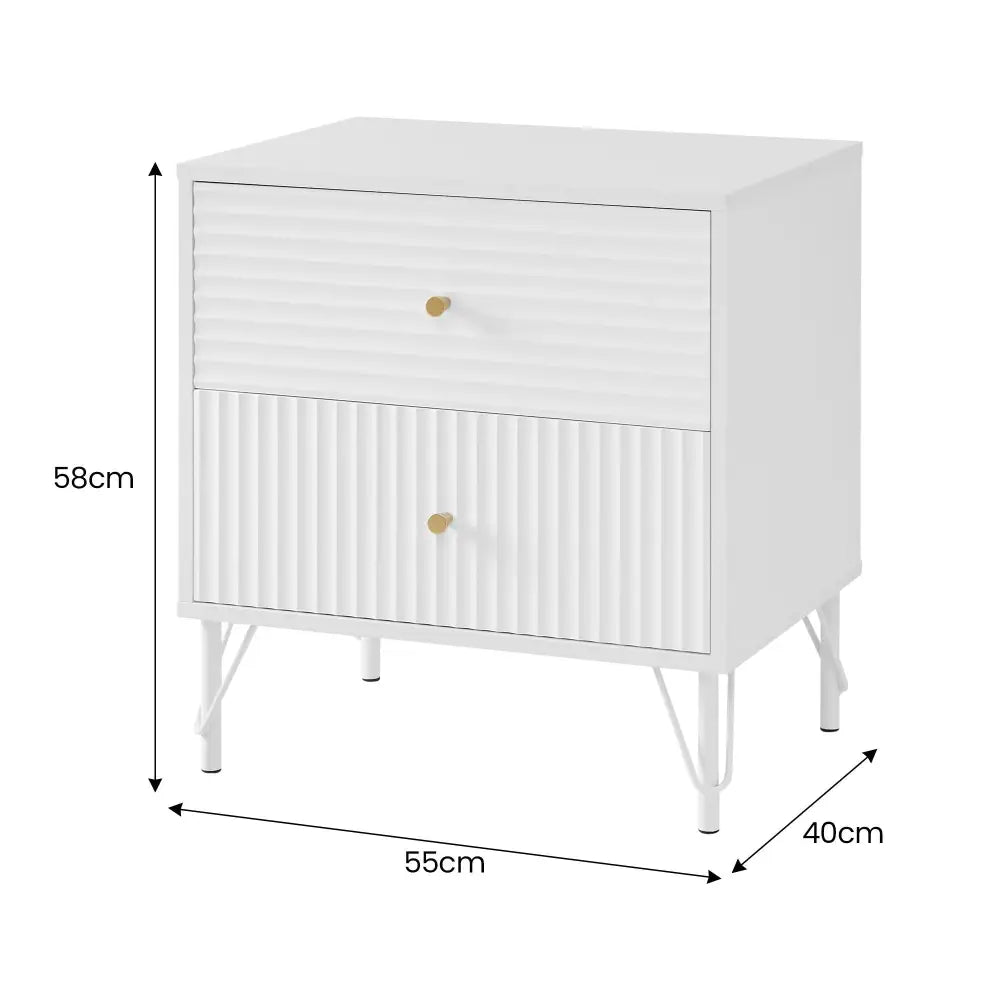 Sarantino Diego Bedside Table Night Stand With 2 Drawers - White - Furniture > Bedroom > Bedside Tables