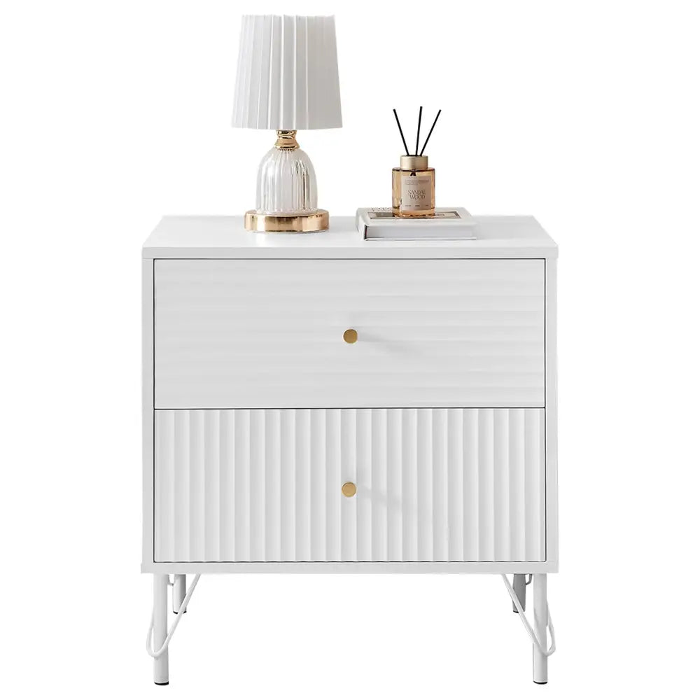 Sarantino Diego Bedside Table Night Stand With 2 Drawers - White - Furniture > Bedroom > Bedside Tables