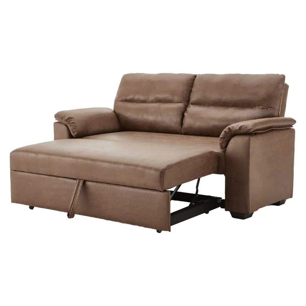 Sarantino Distressed Fabric Sofa Bed Couch Lounge - Brown - Furniture > Sofas