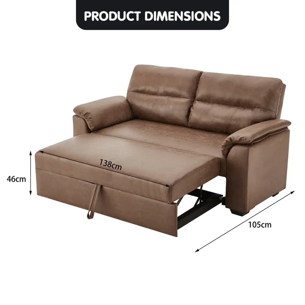 Sarantino Distressed Fabric Sofa Bed Couch Lounge - Brown - Furniture > Sofas