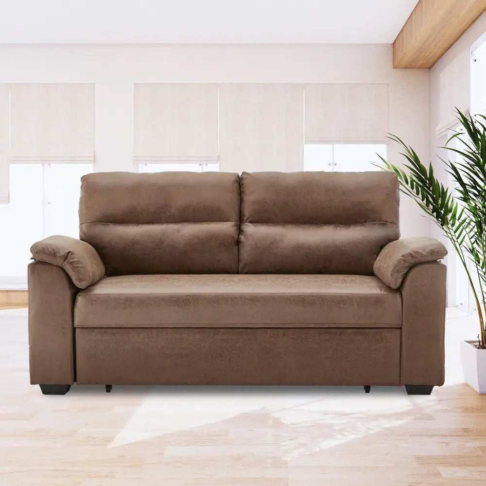 Sarantino Distressed Fabric Sofa Bed Couch Lounge - Brown - Furniture > Sofas