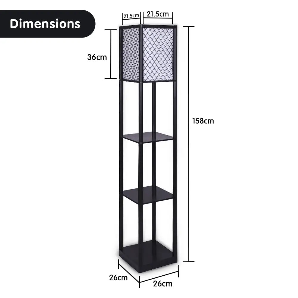 Sarantino Etagere Floor Lamp Diamond Look Fabric Shade Shelves Black - Home & Garden > Lighting