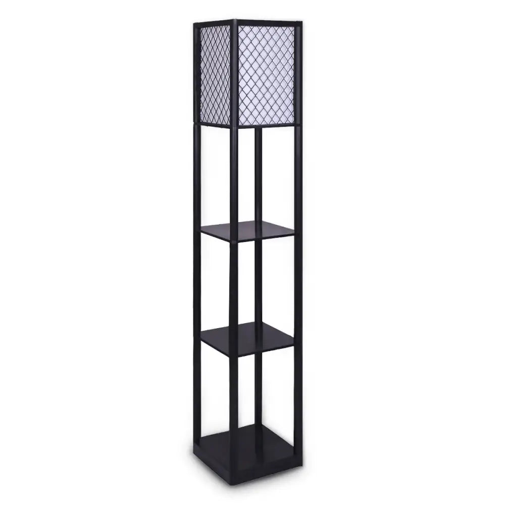 Sarantino Etagere Floor Lamp Diamond Look Fabric Shade Shelves Black - Home & Garden > Lighting