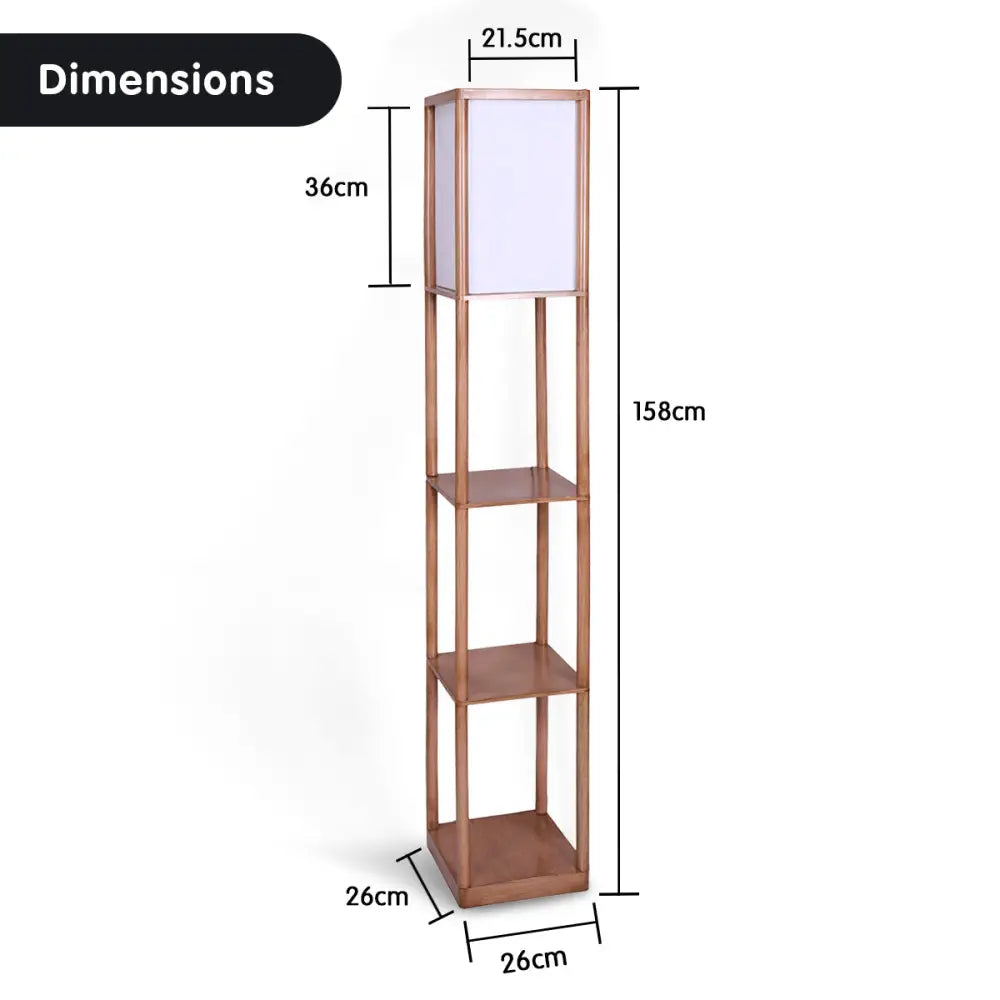 Sarantino Etagere Floor Lamp Off-White Fabric Shade in Wood Finish - Home & Garden > Lighting