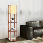 Sarantino Etagere Floor Lamp Off-White Fabric Shade in Wood Finish - Home & Garden > Lighting