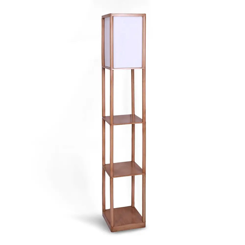 Sarantino Etagere Floor Lamp Off-White Fabric Shade in Wood Finish - Home & Garden > Lighting