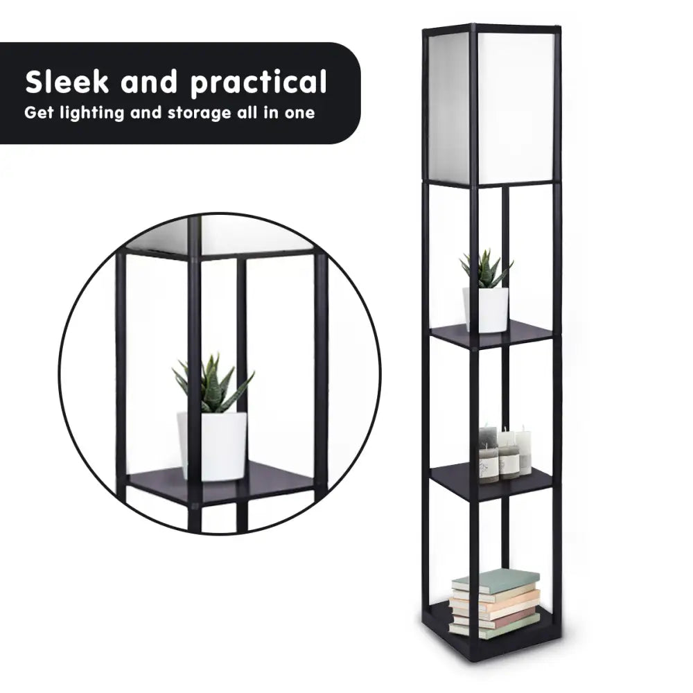 Sarantino Etagere Floor Lamp Shelves in Black Frame Fabric Shade - Home & Garden > Lighting
