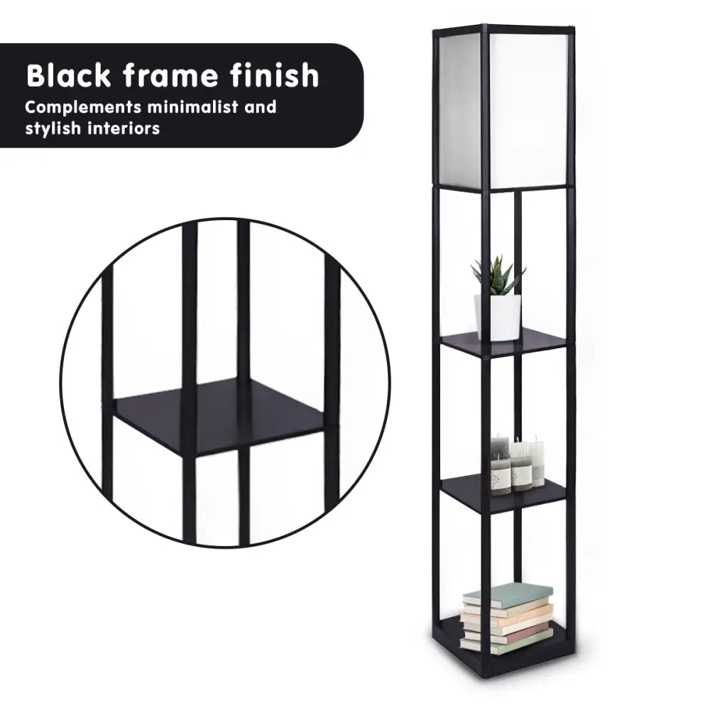 Sarantino Etagere Floor Lamp Shelves in Black Frame Fabric Shade - Home & Garden > Lighting