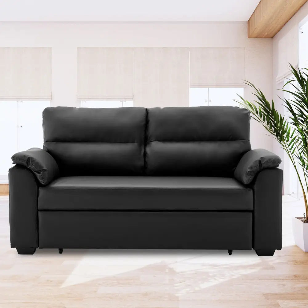 Sarantino Faux Leather Sofa Bed Couch Lounge - Black - Furniture > Sofas