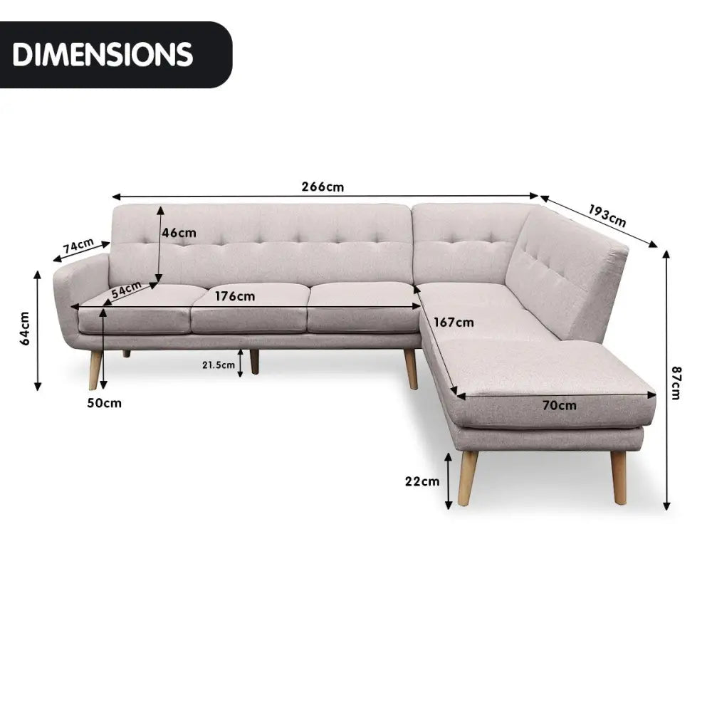 Sarantino Faux Linen Corner Sofa Lounge L-shaped Chaise Light Grey - Furniture > Sofas