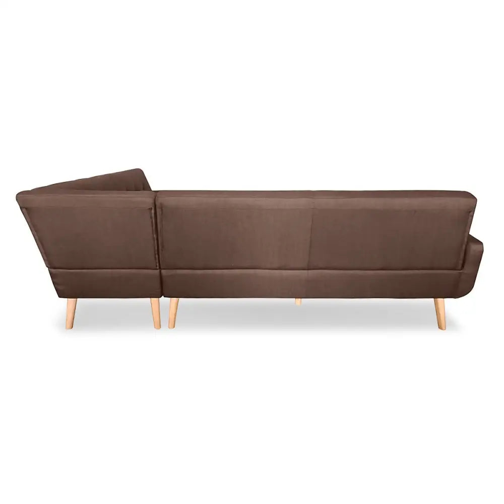 Sarantino Faux Linen Corner Wooden Sofa Lounge L-shaped with Chaise - Brown - Furniture > Bar Stools & Chairs > Arm