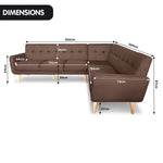 Sarantino Faux Linen Corner Wooden Sofa Lounge L-shaped with Chaise - Brown - Furniture > Bar Stools & Chairs > Arm