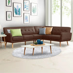 Sarantino Faux Linen Corner Wooden Sofa Lounge L-shaped with Chaise - Brown - Furniture > Bar Stools & Chairs > Arm